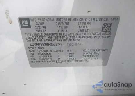 2015 Cadillac Srx Luxury Collection из США, поврежденный, VIN 3GYFNEE38FS556743